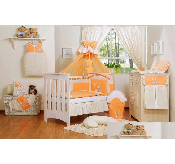 Conjunto de cama bebé  5 elementos urso estrela laranja